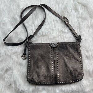 Brighton "Pretty Tough" pebbled leather crossbody bag in a grey or pewter color